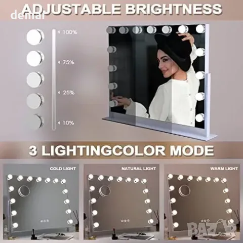 Fenair Hollywood огледало за грим с LED, USB и 360° въртене, снимка 2 - Огледала - 55933516