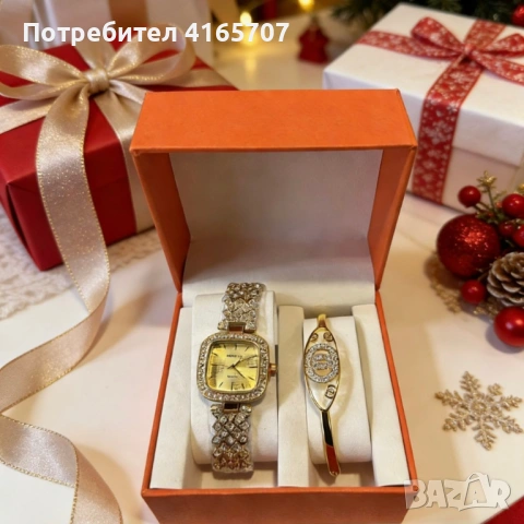 Изтънчен комплект от висок клас: Дизайнерски часовник и гривна – перфектният избор за подарък, снимка 4 - Бижутерийни комплекти - 53525941