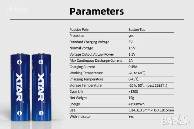Акумолаторни батерии 1,5V Li-Ion XTAR