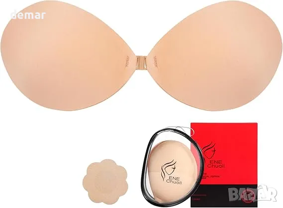 Сутиен без презрамки, самозалепващ се силиконов, безшевен, невидим сутиен с повдигащ ефект