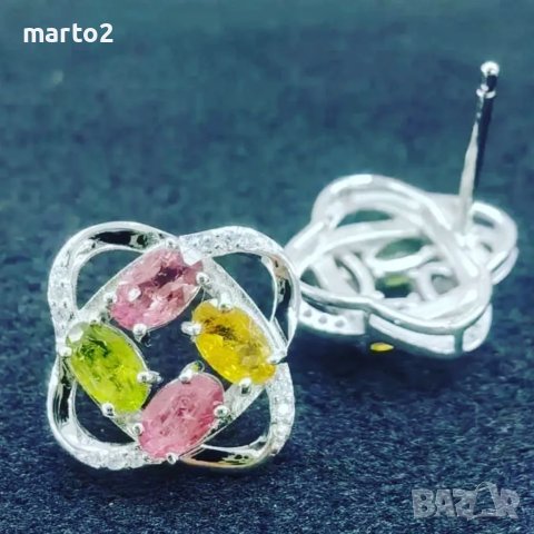 Елегантни Сребърни 925 обеци с Натурални Турмалини!, снимка 3 - Обеци - 40435680