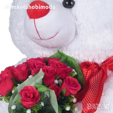 Голямо плюшено мече с букет изкуствени рози, 70 см, снимка 2 - Романтични подаръци - 35667267