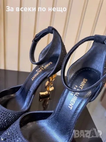 Yves Saint Laurent Дамски Черни Сандали Със Златен Метален Ток Код E269, снимка 7 - Сандали - 50414521