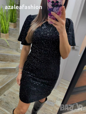 Рокля с пайети черна, снимка 7 - Рокли - 52710882