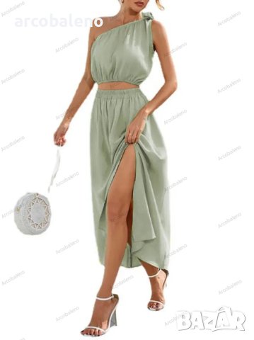 Дамска модна рокля от две части с наклонени рамена, 8цвята , снимка 14 - Рокли - 44422396