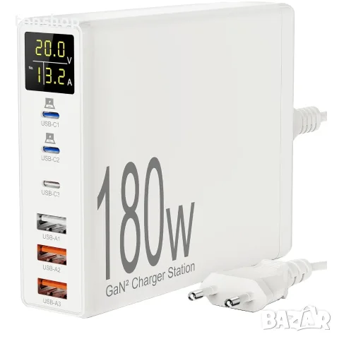 Чисто нова настолна зарядна станция 180W GaN с LCD дисплей и 6 порта  
