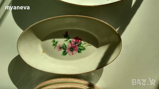 Български порцелан,супник , голяма плато , чиния (40 см), чинии за ядки и мезета (7 бр.)., снимка 6 - Чинии - 51379915