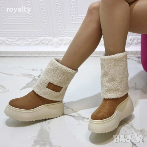 Боти на платформа - кафяв велур, снимка 2 - Дамски боти - 52163382