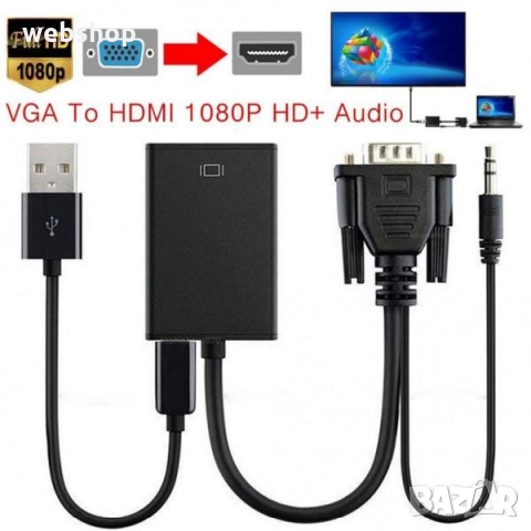 VGA към HDMI 1080P HD Audio TV AV HDTV видео кабел - конвертор, адаптер, снимка 1 - Друга електроника - 36075982