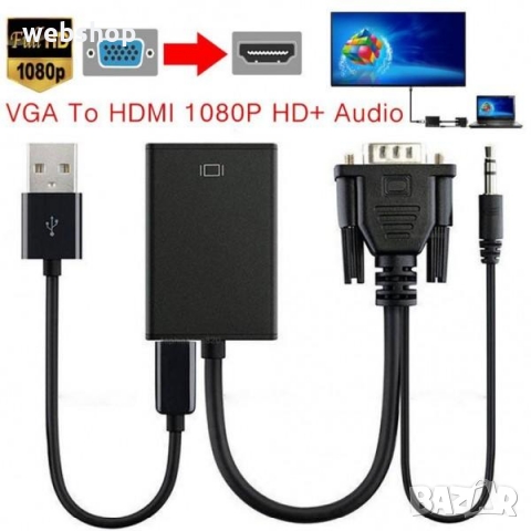 VGA към HDMI 1080P HD Audio TV AV HDTV видео кабел - конвертор, адаптер