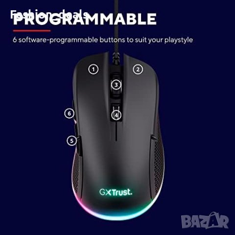 Нова Trust Gaming Геймърска мишка 2,1м. USB кабел 6 програмируеми бутона, снимка 9 - Клавиатури и мишки - 41732398