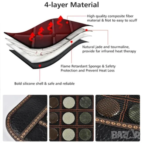 3D Турмалинов Масажор Нефритена Масажна Нагревателна Подложка Инфрачервена Терапия за Кръста и Гърба, снимка 12 - Масажори - 51104998