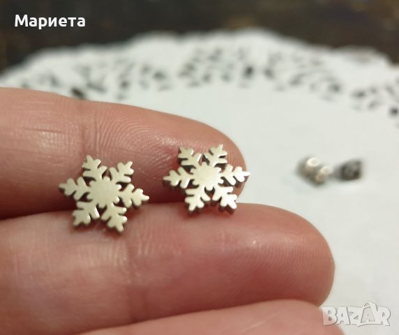 Обеци снежинки Стоманени обици Бижута Снежинки Зимни Коледни Обеци , снимка 1