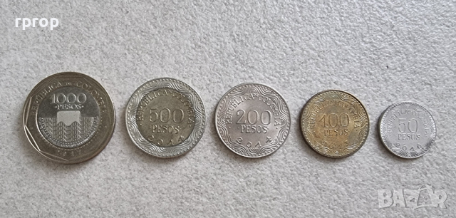  Колумбия. 50, 100, 200, 500 и 1000 песо . UNC.Чисто нови. 5 бр.