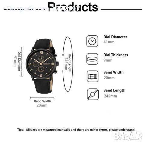 GENEVA - кварцов часовник,дата,кожена каишка, снимка 2 - Мъжки - 41435840