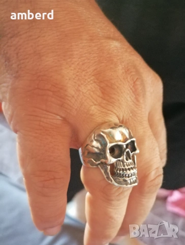 Уникален мъжки сребърен пръстен - череп, снимка 3 - Пръстени - 53411748