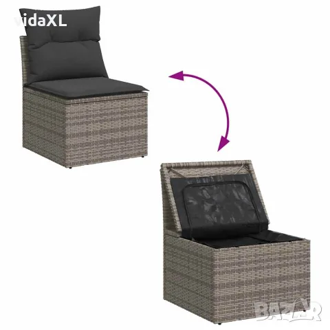 vidaXL Градински диван с възглавници от 4 части сив полиратан, снимка 6 - Градински мебели, декорация  - 56147052