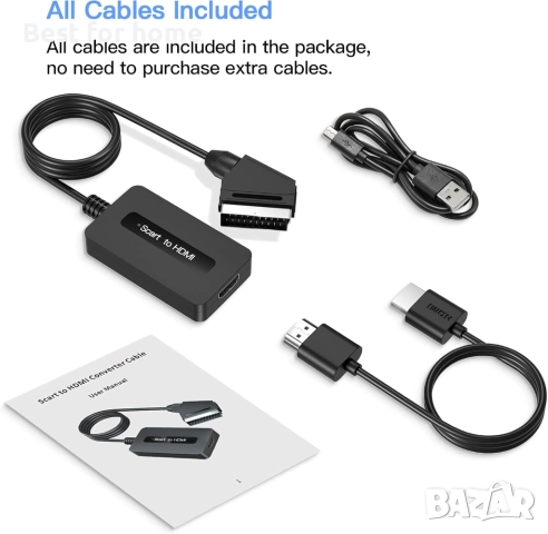 SCART към HDMI конвертор, мъжки SCART вход/HDMI изход, поддържащ Full HD , снимка 2 - Стойки, 3D очила, аксесоари - 51846730