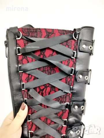 Косплей Ботуши на платформа за жени, висок ток, ленти, готически, снимка 2 - Дамски ботуши - 42618901