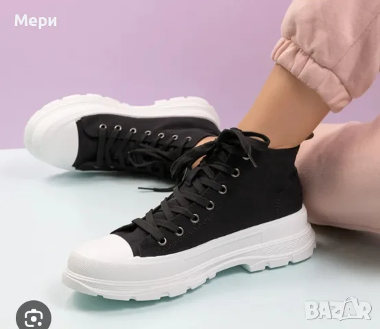 Дамски високи кецове от плат с връзки 