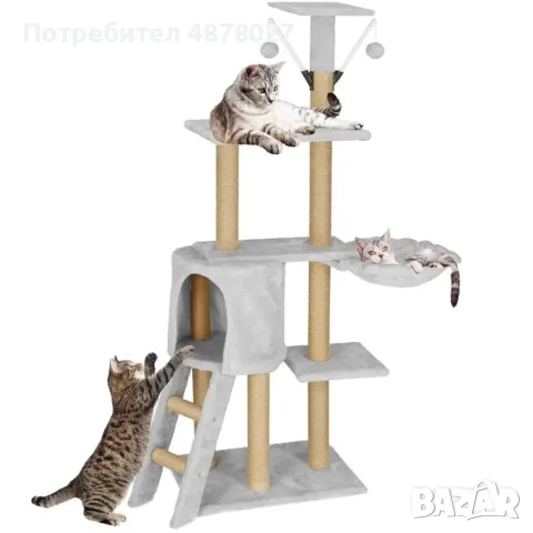 Драскалка кула за котки XXL 136 см – 7 нива, къщичка, легло, играчки и дърво за катерене, снимка 6 - За котки - 55997712