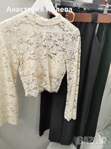 Парти блузи в екрю с дантела
