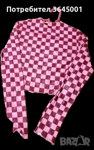 Лека, еластична розова блузка на карета. Размер S . НОВА. , снимка 5 - Блузи с дълъг ръкав и пуловери - 52766877