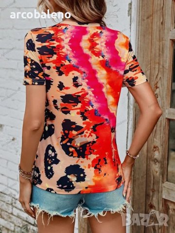 Дамска тениска с кръгло деколте и къс ръкав с леопардов принт, 4цвята , снимка 8 - Тениски - 41497389