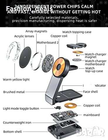 Ново Магнитно безжично зарядно устройство 15W/Сгъваема стойка, снимка 5 - Безжични зарядни - 41665166
