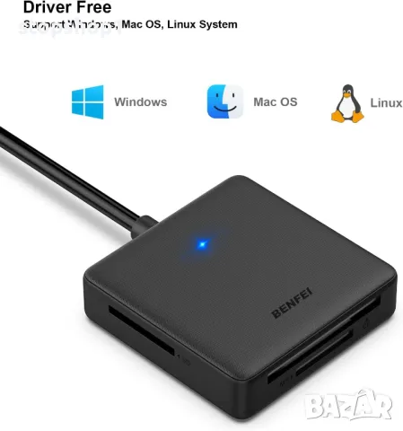Четец на карти с памет, BENFEI 4in1 USB 3.0 и USB-C към SD Micro SD MS CF адаптер за четец на карти,, снимка 4 - Кабели и адаптери - 48718160