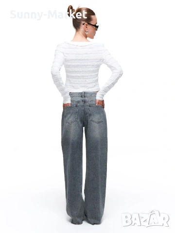 Дамско дънки с широки крачоли и перли, снимка 3 - Дънки - 53508222