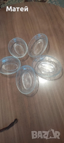 Комплект от 5 ретро чинийки за ядки* Стъкло* от Соца, снимка 3 - Чинии - 51975863