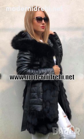Дамско кожено яке естествена агнешка кожа и лисица код 132, снимка 1 - Палта, манта - 34286776