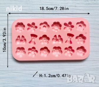 18 панделка панделки папионка цветя силиконов молд форма фондан шоколад бонбон гипс декор украса, снимка 2 - Форми - 44840448