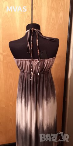 Нова лятна дълга рокля бежова кафвва с връзка плаж море S M L, снимка 5 - Рокли - 41616429