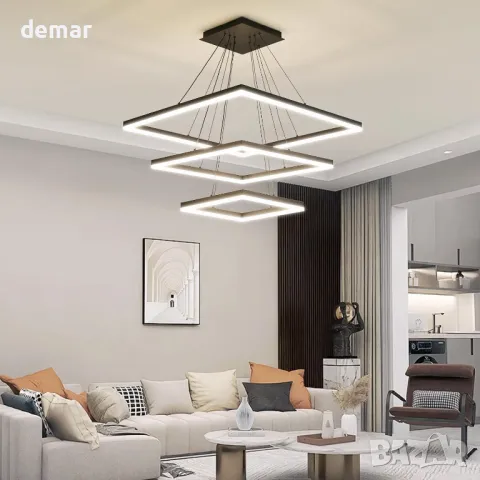 Модерен LED полилей, димируем, 3-слоен квадрат, регулиране на височина, снимка 9 - Полилеи - 48205109