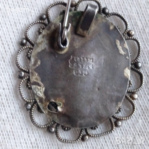 Уникална сребърен медальон-брошка с корали., снимка 6 - Колиета, медальони, синджири - 53112602