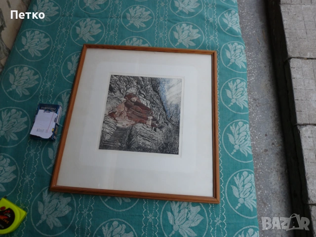 Стара картина Аладжа манастир Варна 40 / 37 см, снимка 8 - Антикварни и старинни предмети - 53635025