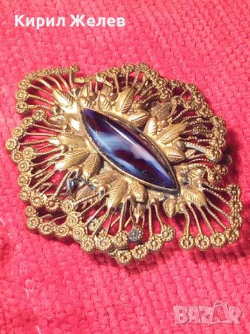 СТАРИННА БРОНЗОВА СКЪПОЦЕННА БРОШКА с МУРАНО СКЪПОЦЕННО ВЕНЕЦИАНСКО СТЪКЛО АРТ ДЕКО 22323