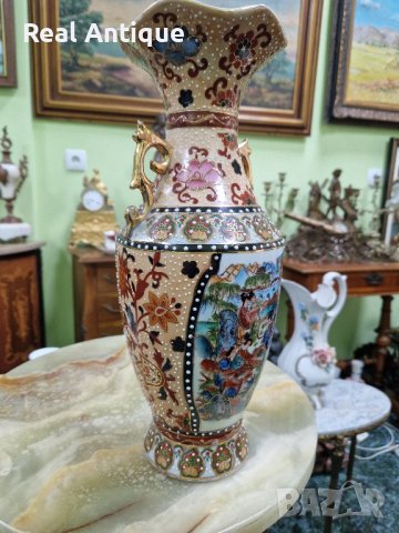 Красива антикварна порцеланова китайска ваза Satsuma , снимка 6 - Вази - 44304999