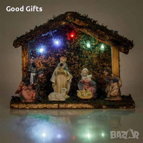 LED Коледна украса, Светеща Коледна ясла със 7 порцеланови фигури, снимка 1 - Декорация за дома - 42702695