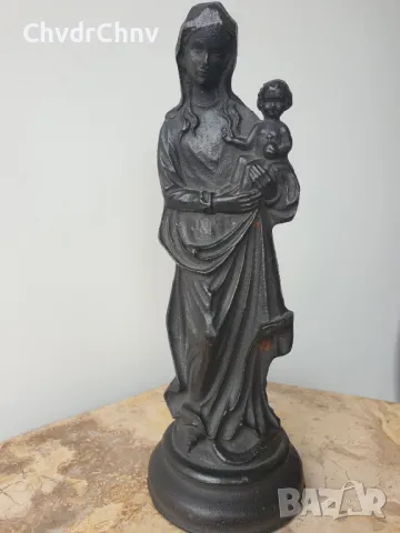 чугунена статуетка 26см-3кг/Дева Мария с Христос/стара немска желязна религиозна фигура