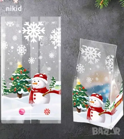 20 бр Снежен човек Коледни прозрачни подаръчни торбички опаковъчни пликчета за дребни сладки 