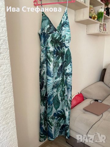 Разкошна ефирна цепка  нова елегантна ефирна дълга рокля екзотичен тропически принт номер 40, снимка 11 - Рокли - 42096016