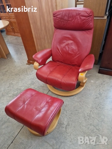 К-т Релаксиращ Фотьойл Естествена кожа и Табуретка-внос от Германия!