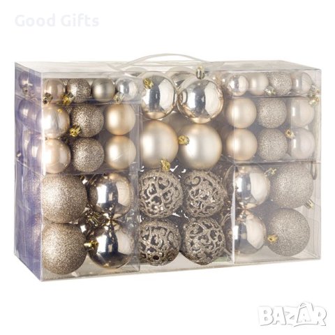 100 броя Комплект коледни топки, цвят Шампанско в 3 размера