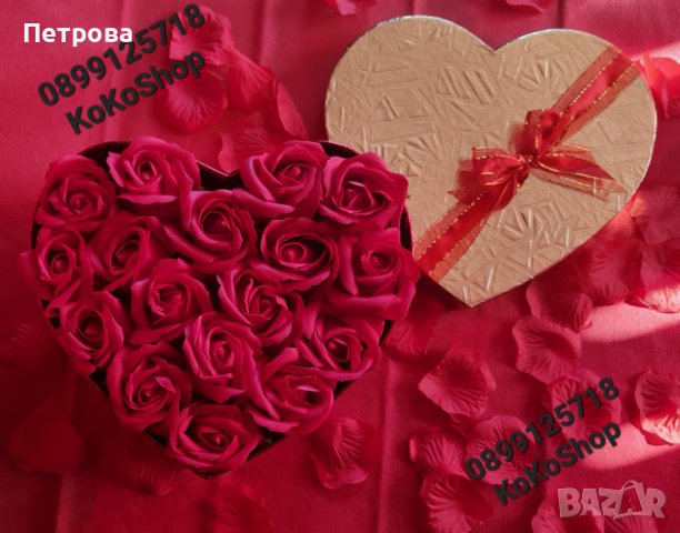 Червени рози в кутия сърце/кутия с 17 броя червени рози/Кутия сърце