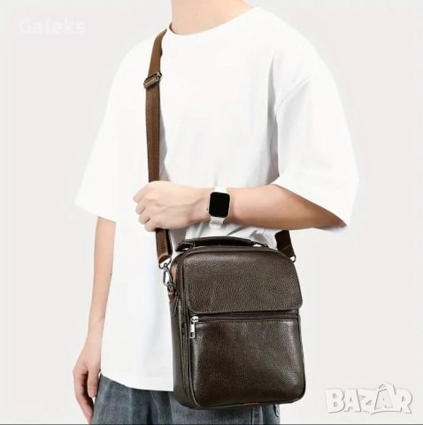 Модерна, Елегантна и Делова мъжка месинджър черна чанта / Естествена кожа!, снимка 5 - Чанти - 51947123