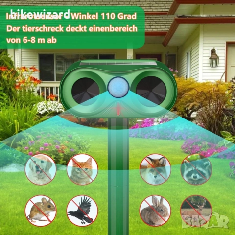 Ултразвуков репелент за за белки,котки, кучета, птици, мишки и др. НОВ , снимка 3 - Други - 51695928