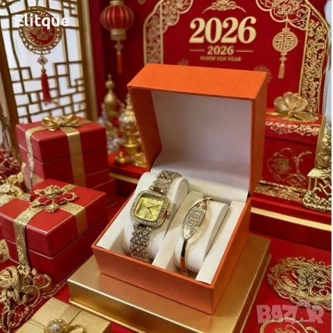 Изтънчен комплект от висок клас: Дизайнерски часовник и гривна – перфектният избор за подарък, снимка 4 - Гривни - 53501344
